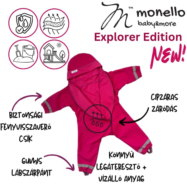 felfedezo monello, vízálló monello, vízálló overáll, gyerek overáll, esőkabát, gyerek vízálló ruha, monello baby&more, vízálló babacsillag, monello csillag, totyogó monello, ovis méret, bölcsis méret