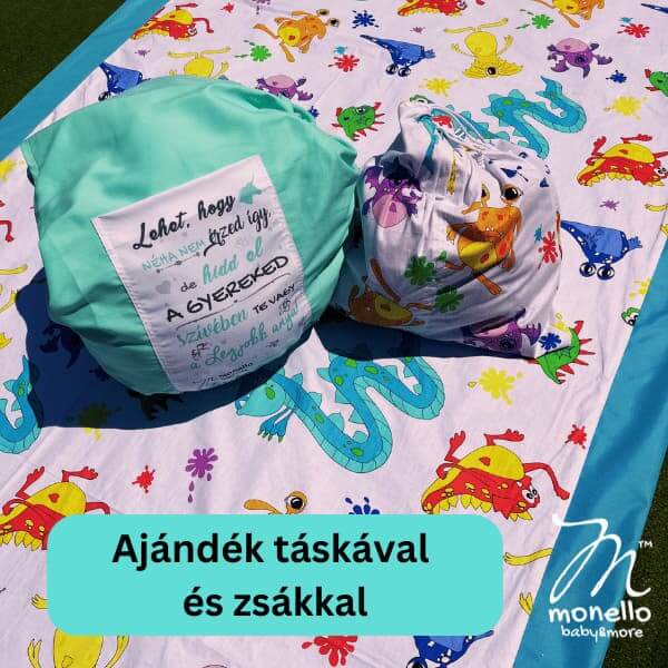 Monello piknik pléd ajándék táskával, élménygyűjtő piknik pléd, strand pléd, játszószőnyeg
