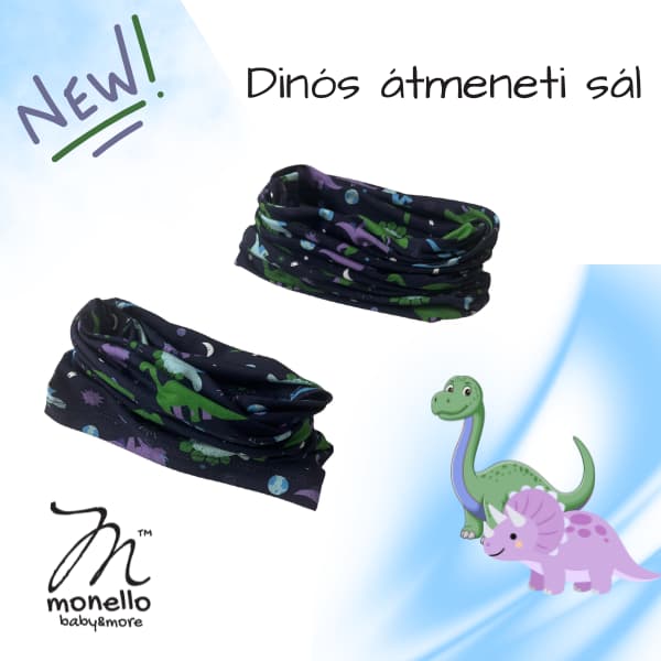 Monello sál, átmeneti baba sál, dínós sál, tavaszi sál, őszi sál, gyerek sál, Monello dínós sál