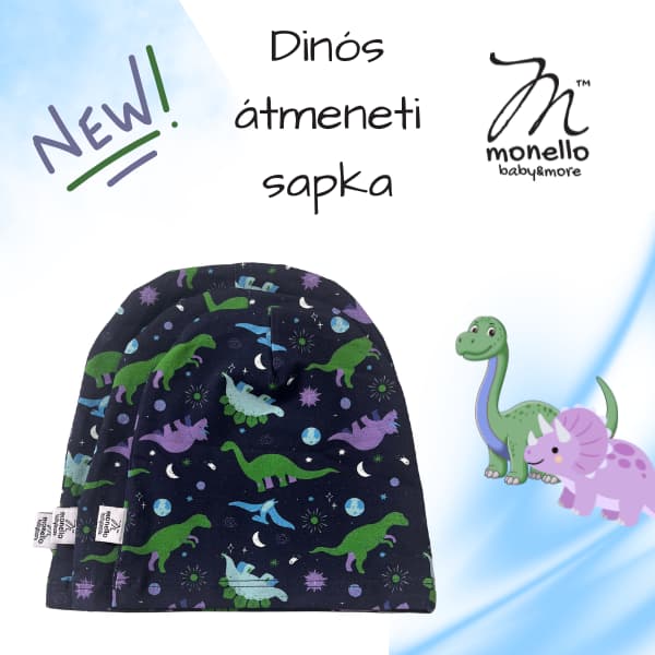 Monello sapka, sapi, átmeneti baba sapka, dínós sapka, tavaszi sapka, őszi sapka, gyerek sapka