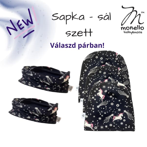 Monello sapka-sál szett, Monello unikornisos sapka sál szett, Monello unikornisos sapka sál , Pihe-puha sapka-sál